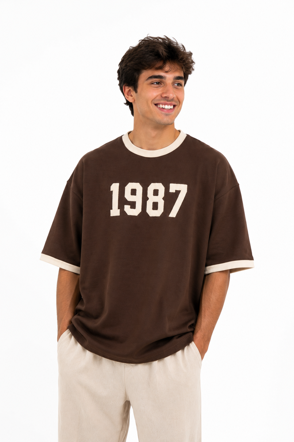 1987 Oversized T-Shirt – Brown & Cream