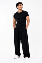 Tailored Linen Blend Pants – Black