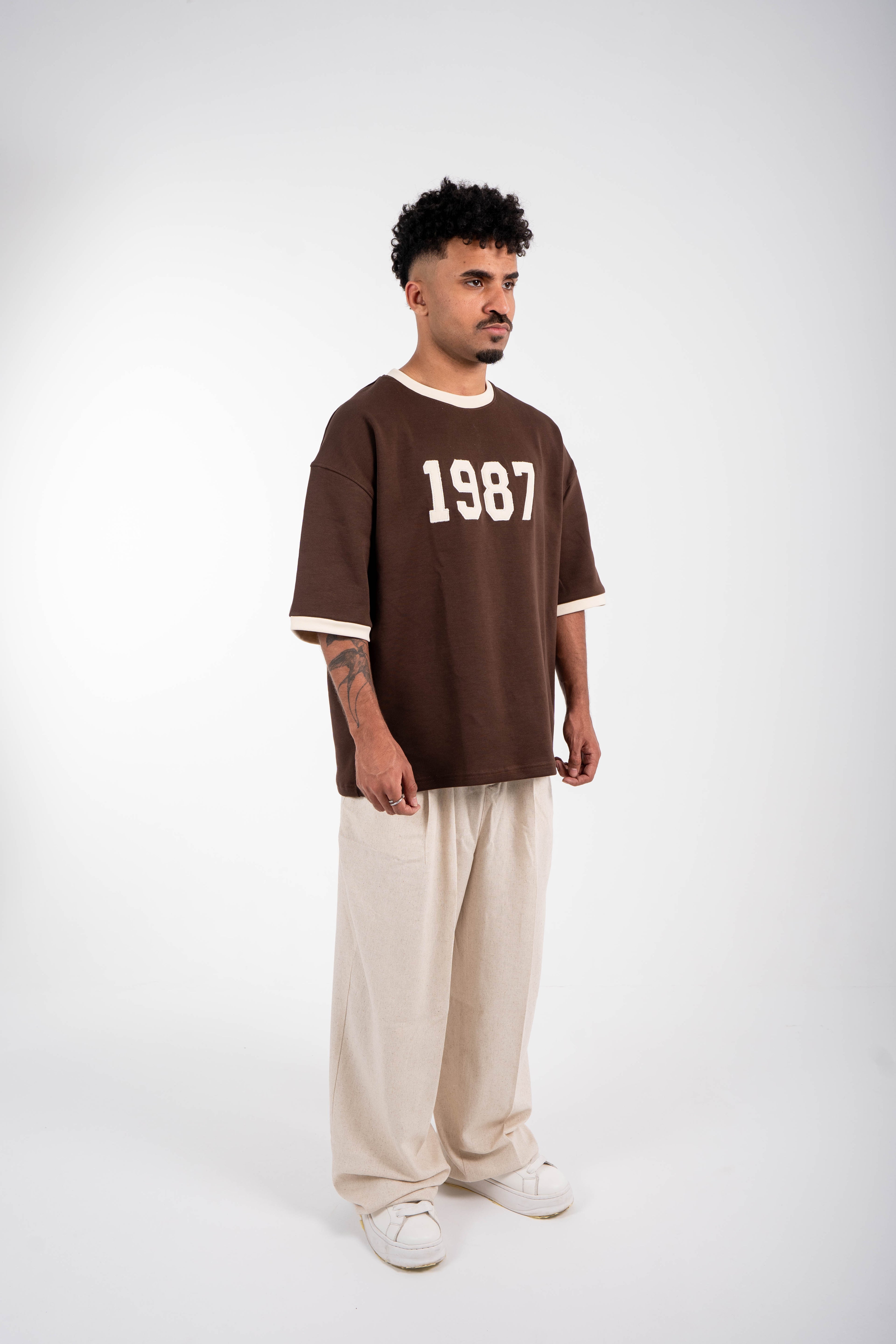 1987 Oversized T-Shirt – Brown & Cream