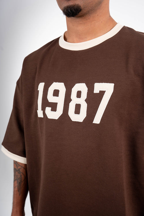 1987 Oversized T-Shirt – Brown & Cream