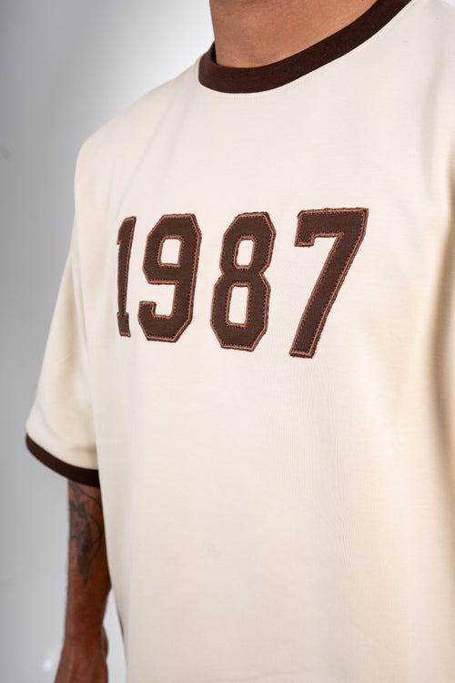 1987 Oversized T-Shirt – Cream &amp; Brown