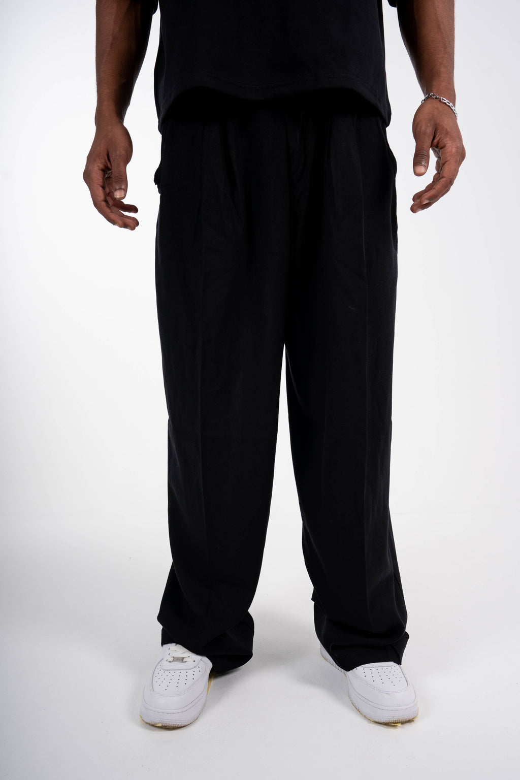 Tailored Linen Blend Pants – Black