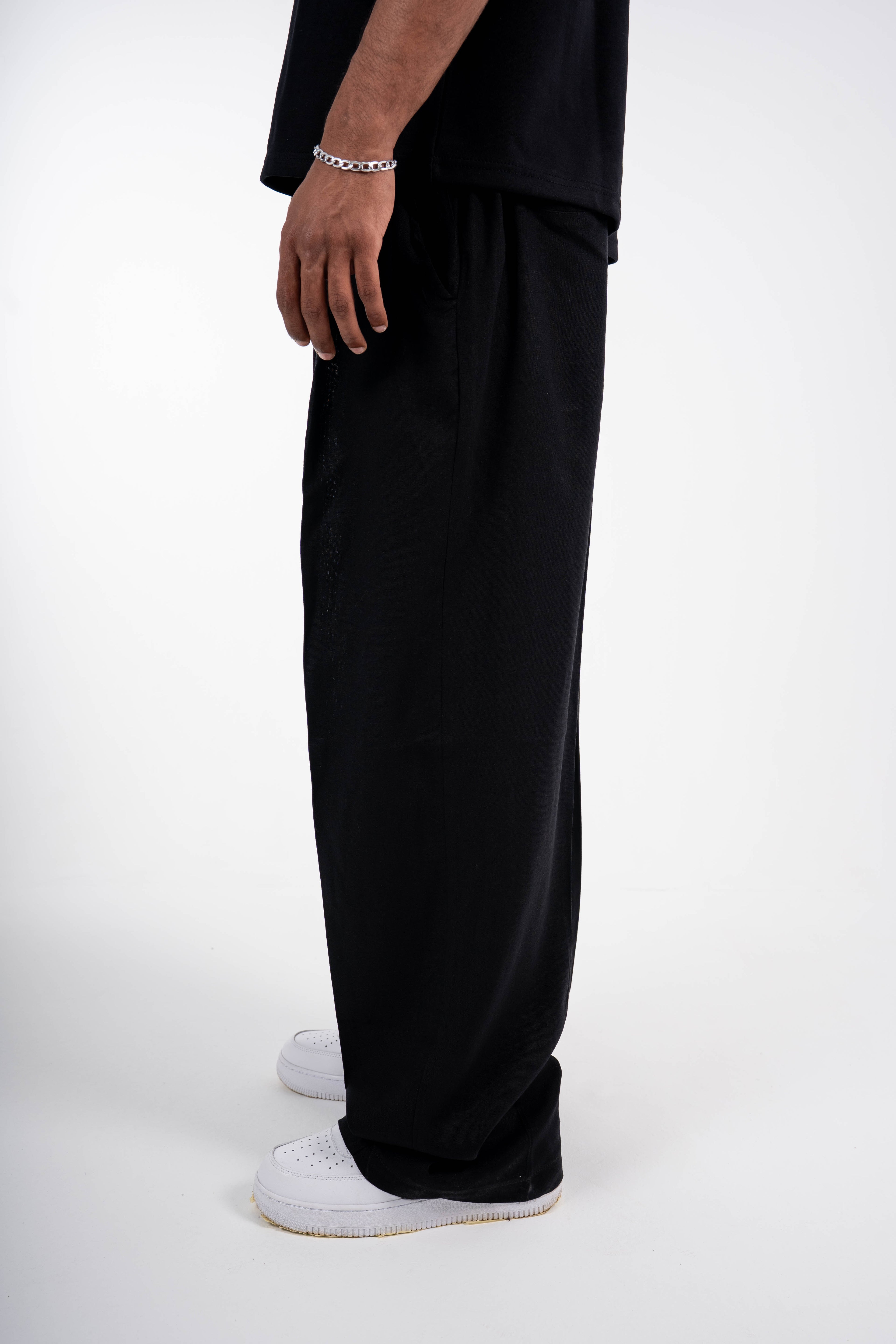 Tailored Linen Blend Pants – Black