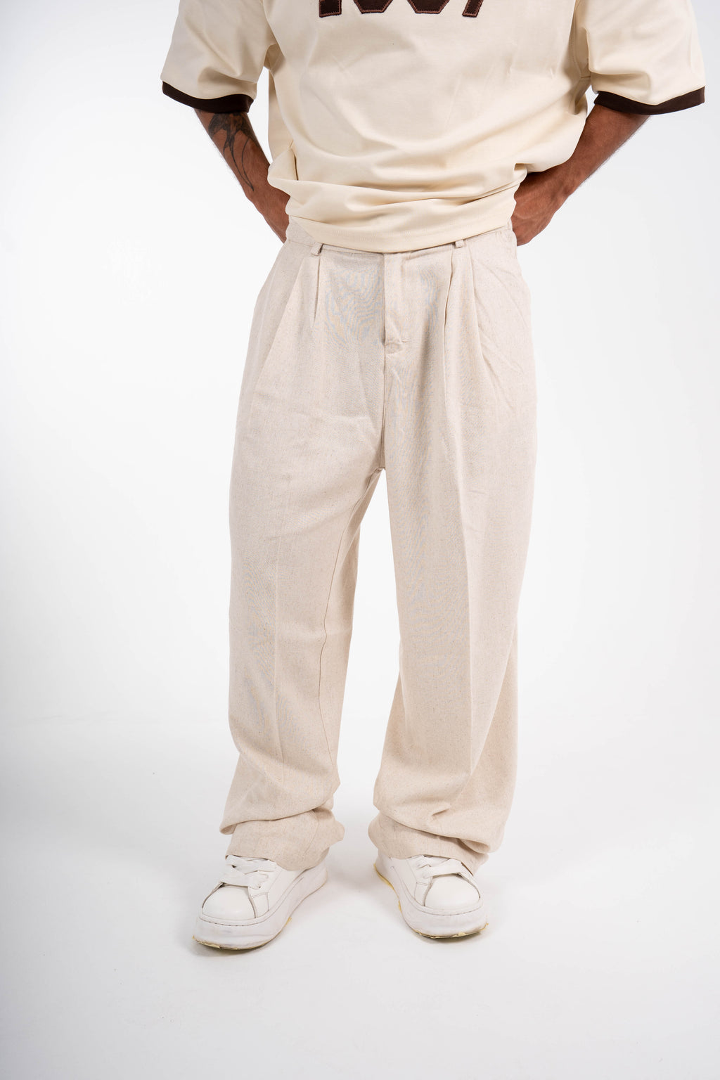 Tailored Linen Blend Pants – Natural Beige