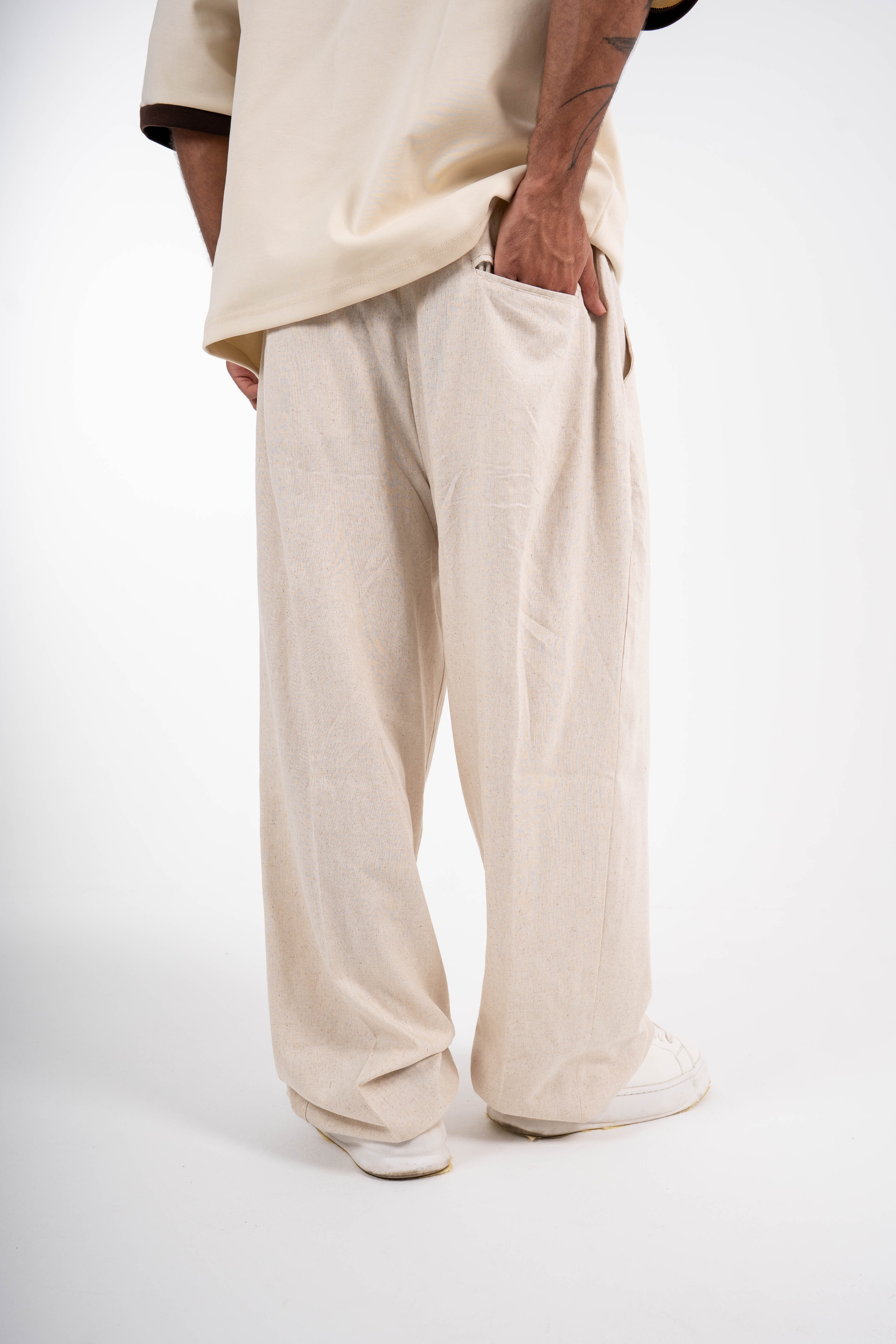 Tailored Linen Blend Pants – Natural Beige